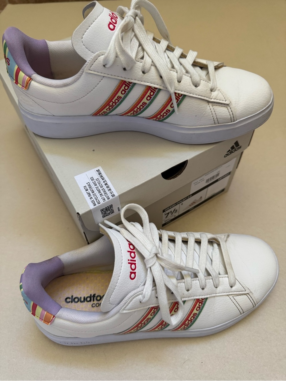 adidas x FARM Rio White Grand Court 2.0 Sneakers Size 7.5 Box + New Cloudfoam